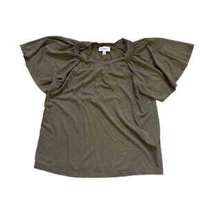 Evereve Olive Green Flutter Sleeve Top Womens Size S